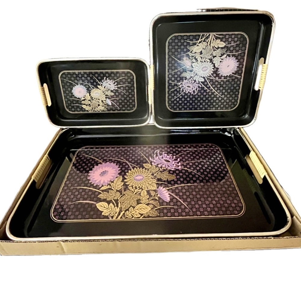 Floral Black and Gold Serving Trays